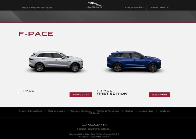 O site da Jaguar exibe uma edição de lançamento