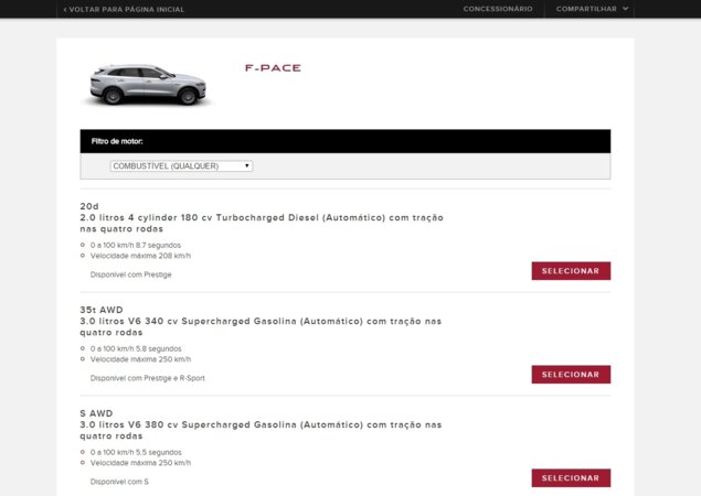 Ao todo, são exibidas três opções de motorização