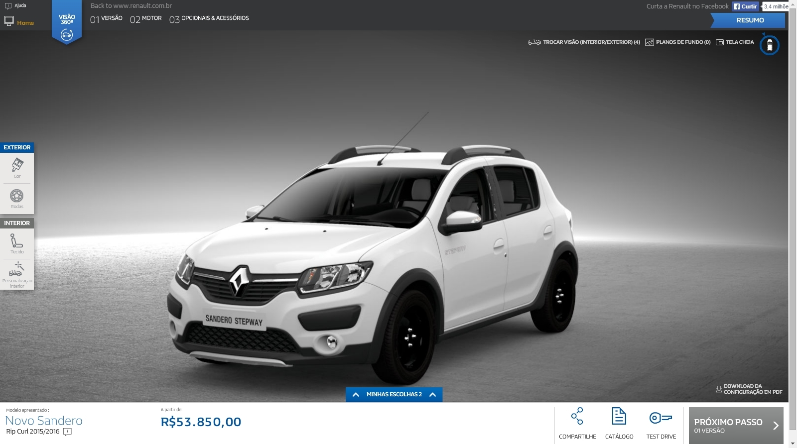 A versão especial Rip Curl do Sandero Stepway já aparece no configurador da marca